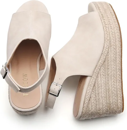 Vista 2 de Tilocow Alpargatas de cuña para mujer, puntera abierta, correa de tobillo, plataforma, sandalias informales elegantes y de viaje