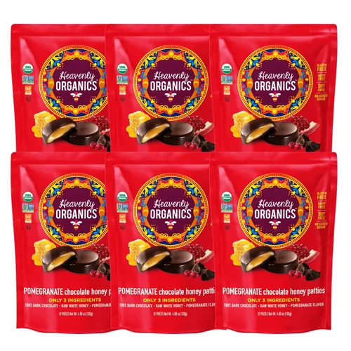 Vista 10 de Heavenly Organics Empanadas de miel de chocolate y almendras, hechas con cacao 100% orgánico y miel blanca cruda 100% orgánica; sin OMG, comercio