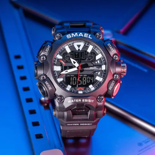 Vista 2 de SMAEL Men's Watches Sports Outdoor Waterproof Military Watch Date Multifunction Tactics LED Face Alarm Stopwatch for Men SM-8053