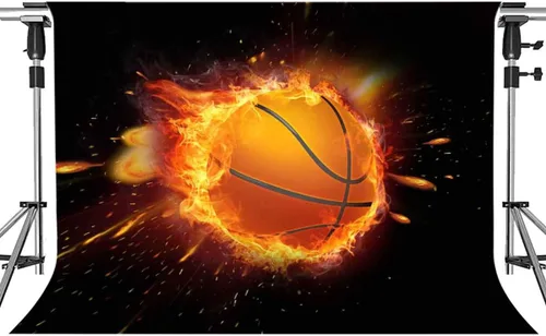 Vista 6 de Telón de fondo de fiesta de baloncesto con llamas, fondo de fotos de juego de baloncesto, MEETSIOY negro, accesorios de estudio, pancarta