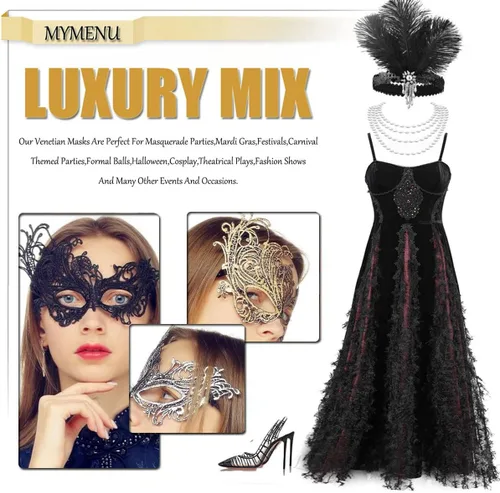Vista 4 de MYMENU Máscara de baile para mujer, de encaje, veneciana, de Halloween, para fiesta de disfraces, Mardi Gras (3 Fénix)