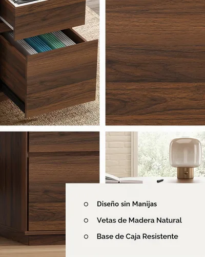 Vista 4 de Escritorio ejecutivo de 47 pulgadas con cajón de archivos, escritorio de computadora de granja con estación de carga y compartimento