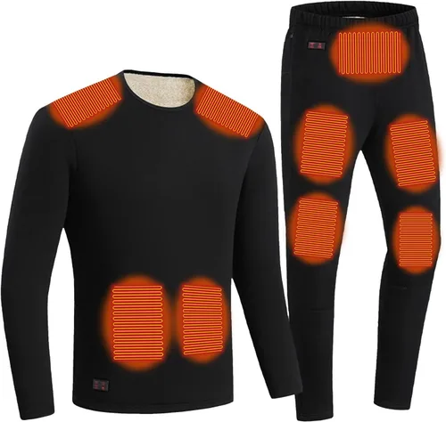 Vista 4 de NEBZCIV Conjunto de ropa interior térmica unisex de invierno con carga USB, ropa térmica de terciopelo de manga larga y pantalones largos