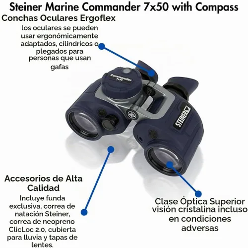 Vista 2 de Prismáticos Steiner Optics Marine Commander 7 x 50 con brújula, prismáticos profesionales impermeables, calidad alemana, imágenes cristalinas