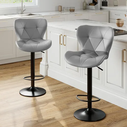 Vista 14 de Sweetcrispy Juego de 2 taburetes de bar, silla giratoria de tela de altura Beige