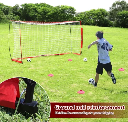 Vista 4 de Storgem Portería de Fútbol, Red de Fútbol, Porterías de Fútbol para Patio Trasero, con Marco de Lazo, Base Metálica Plegable y 15 Conos