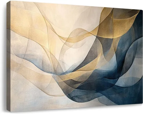 Vista 17 de Lienzo abstracto grande para pared, pinturas artísticas modernas de acuarela, fantasía negra y azul, graffiti colorido sobre fondo blanco