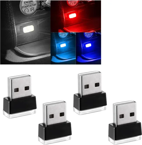 Vista 18 de Augeny 4 PCS Lámpara de Atmósfera Interior de Coche LED USB, Luz Nocturna Decorativa Enchufable USB, Kit de Iluminación Ambiental Portátil para 2