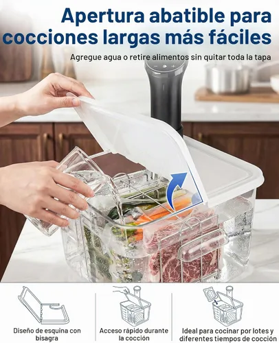 Vista 4 de EVERIE Tapa plegable con bisagras compatible con Anova Nano 750w, 800w, 900w, AN500-US00 1000w y compatible con contenedor Rubbermaid de 12, 18, 22