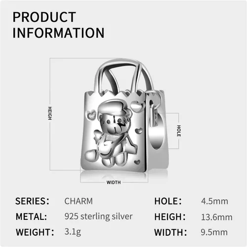 Vista 2 de Encanto para bolso de compras para mujer, plata de ley S925, para pulseras Pandora
