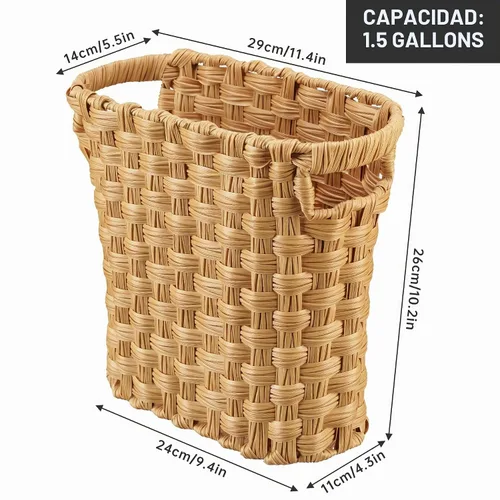 Vista 7 de Cesta de basura de mimbre con asas integradas, mini cesta multifuncional para el hogar y la oficina, diseño compacto y construcción duradera