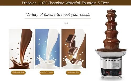 Vista 8 de Fuente de chocolate 110V eléctrica de 5 niveles Fuente de chocolate digital Máquina de fusión Fuente de fondue de calefacción, 8.8 lbs de chocolate