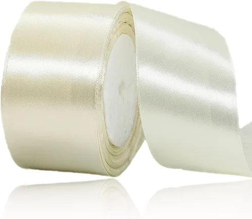 Vista 181 de Cinta de Satén Beige de Color Sólido, 1-1/2 Pulgadas x 25 Yardas, Cinta de Satén de Tela para Envolver Regalos, Manualidades, Hacer Lazos