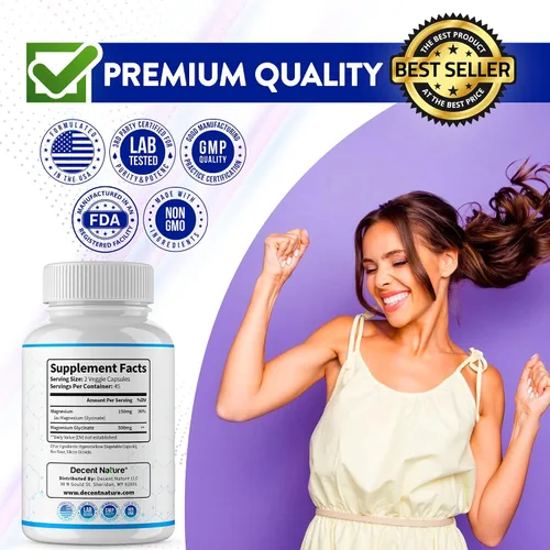 Vista 8 de Suplemento de magnesio glicinato de magnesio de 500 mg – Quelado para una alta absorción y biodisponibilidad, apoyo al sueño, músculos, huesos