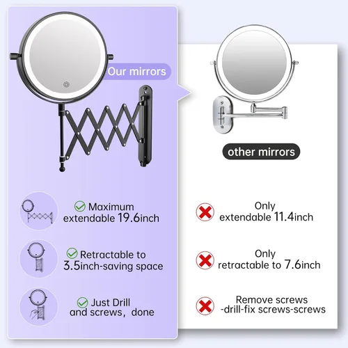 Vista 3 de 8" recargable montado en la pared espejo de maquillaje aumento echado a un lado doble 5000mAh Lighted Magnifying Mirror with 3 Color Lights Touch