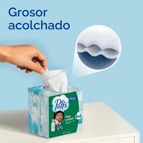 Vista 4 de Puffs Plus Loción Facial Tissue, 1 caja de cubo, 48 pañuelos por caja