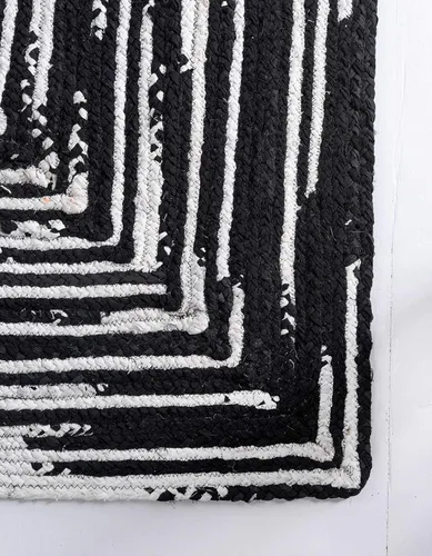 Vista 8 de Unique Loom Braided Chindi Collection Casual Modern Black Area Rug (9' 0 x 12' 0)