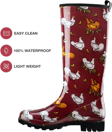 Vista 3 de HISEA Botas de lluvia para mujer, botas de jardín impermeables para mujer, botas de agua hasta la rodilla, suela antideslizante cómoda, 6