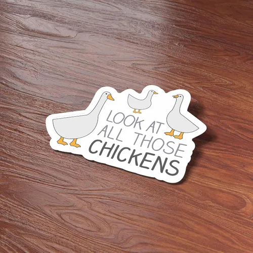 Vista 7 de Calcomanía de vid con texto en inglés «Look At All Those Chickens», citas divertidas de vid, calcomanía de meme de Internet para Hydroflask