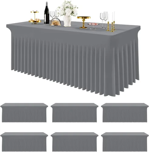 Vista 18 de Smiry Mantel de Spandex Paquete de 6, Mantel Elástico Ajustable Extensible para Mesas Rectangulares de 4 Pies, Cubierta de Mesa Impermeable Lavable
