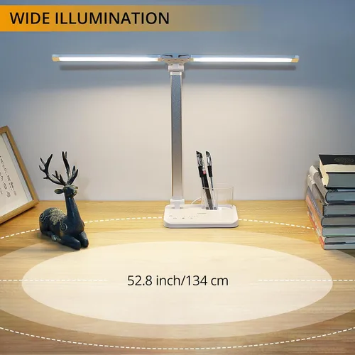 Vista 5 de Qooltek Lámpara de escritorio LED para oficina en casa, lámpara de mesa con control táctil con 5 modos de color y brillo ajustable, brazo oscilante