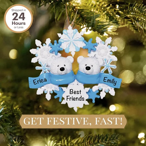 Vista 2 de Adorno personalizado para pareja 2026 24 horas, grabado con láser, adornos de Navidad de oso polar para árbol Familia personalizada de 2 copos