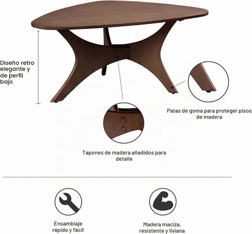 Vista 6 de INK+IVY Blaze Mesa de Centro de Madera Triangular Madera Contrachapada con Patas de Chapa de Madera, Moderna de Mediados de Siglo, Fácil Montaje