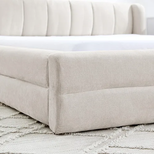 Vista 5 de KLMM Queen Size Upholstered Platform Bed Frame with Thick Fabric,Chenille Fabric Grounded Bed with Headboard and Solid Frame,for Kids Teen Adults