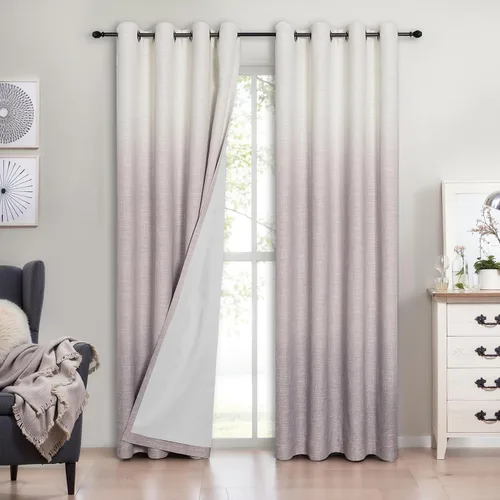 Vista 9 de Paneles de cortinas opacas con aislamiento térmico y reducción de ruido, cortinas rústicas para dormitorio, textura de lino pesado, juego