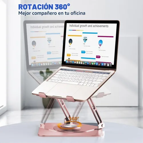 Vista 2 de Laptop Stand for desk(360°Rotating),Aluminum laptop Riser for 10-16"Laptops Oro rosa
