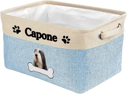 Vista 17 de Cesta de almacenamiento decorativa personalizada para cachorros, caja de juguetes rectangular de tela con 2 asas para organizar armario, garaje Azul