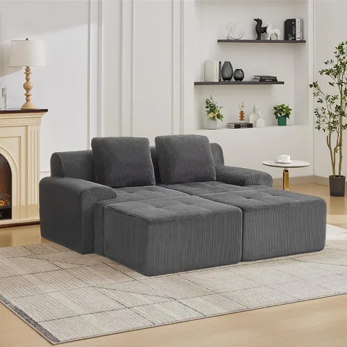 Vista 67 de Sofá modular modular con otomana móvil, sofá de asiento profundo con almohadas, cómodo sofá modular de nube para sala de estar, dormitorio y Blanco