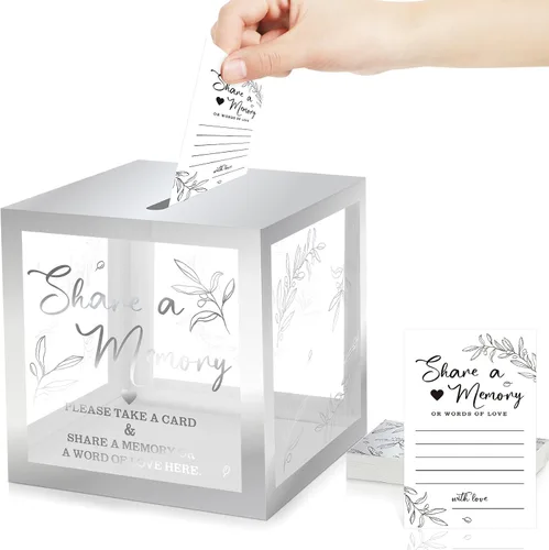 Vista 12 de Pajean - 50 tarjetas de memoria para celebrar la vida, caja de tarjetas con ventanas transparentes, caja de memoria para funeral, boda, cumpleaños