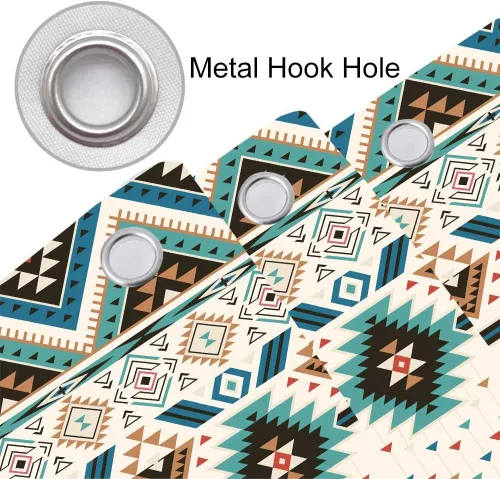 Vista 6 de Cortina de ducha estilo bohemio occidental para baño, patrón azteca del suroeste nativo americano, tribal navajo, bohemio, juego de cortinas