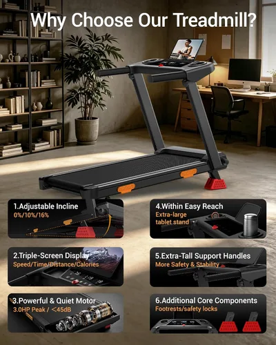 Vista 7 de Cintas de correr 16% para el hogar, caminadora inclinada plegable con mango