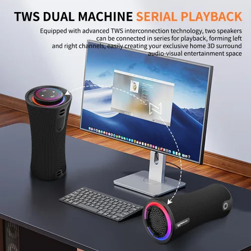 Vista 7 de CYBORIS Altavoz Bluetooth portátil, altavoces inalámbricos de 80 W con graves profundos, sonido estéreo envolvente de 360 grados, tiempo