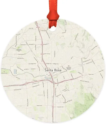 Vista 31 de Andaz Press Mapa de la ciudad de Estados Unidos redondo de madera natural MDF ornamento de Navidad, Akron, Ohio Vintage Mapa, 1 paquete, larga