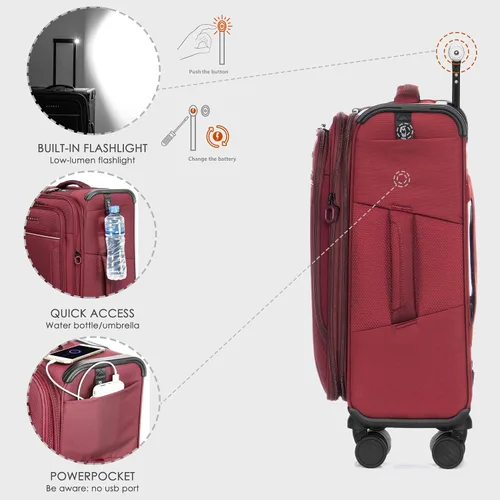 Vista 4 de VERAGE Teldo Softside - Equipaje de ruedas giratorias expandible, Borgoña, Equipaje de mano Softside