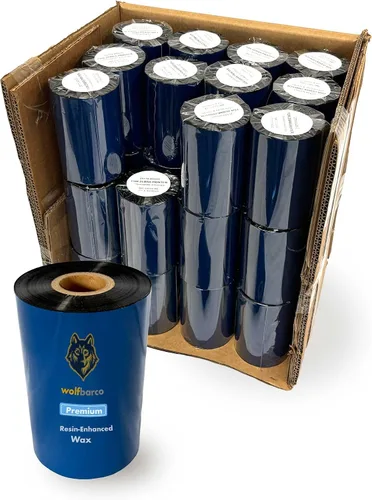 Vista 23 de Wolfbarco 1 Roll 1.57" x 1476' (40mm x 450m) Premium Resin Enhanced Wax Thermal Transfer Ribbon 1" Core, Coated Side Out for Zebra Printers