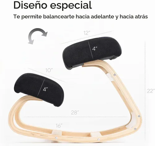 Vista 3 de Silla ergonómica de rodillas con acolchado extra, soporte de postura, cómoda silla de escritorio, taburete mecedor en ángulo y asiento
