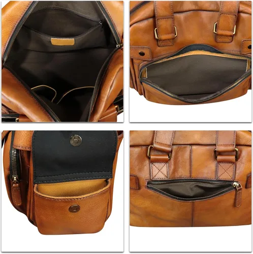 Vista 7 de Monederos y bolsos de cuero genuino para hombres y mujeres, bolso de mensajero de cuero real vintage para hombro