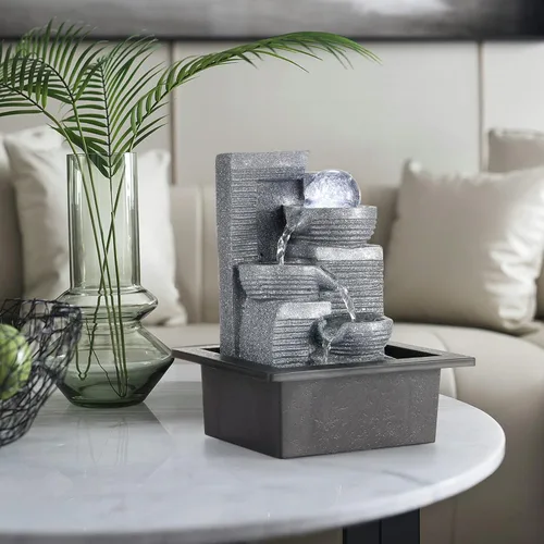 Vista 12 de WICHEMI - Fuentes de mesa de agua interior con bola rodante LED, fuente de agua Feng Shui Zen de meditación para escritorio, cascadas de agua
