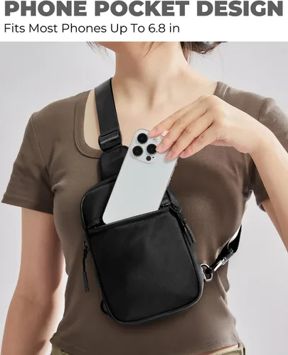 Vista 5 de CHOLISS Bolso bandolera pequeño para mujeres y hombres, bolsos cruzados, cangureras de moda con correa extendida, A01 Negro (Nylon), Bolso bandolera