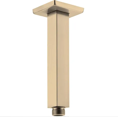 Vista 11 de Brazo de ducha de oro cepillado con brida de 6 pulgadas de acero inoxidable recto superior de lluvia cabezal de ducha de extensión de tubo cuadrado