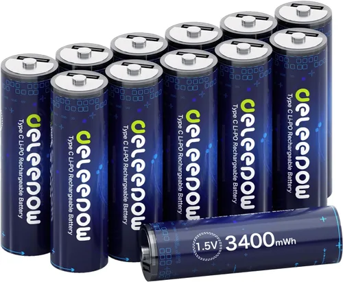 Vista 7 de Baterías de litio USB AA de 1,5 V, 3400 mWh, 12 unidades, 1500 ciclos High Capacity, USB Fast Charging，1500 Cycles, USB Cable Included, for Remote