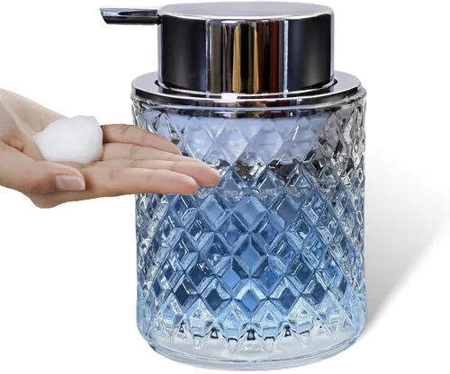 Vista 10 de Dispensadores de jabón espumoso de mano de vidrio con bomba plateada, dispensador de jabón de manos recargable para baño y cocina (1 paquete-D881)