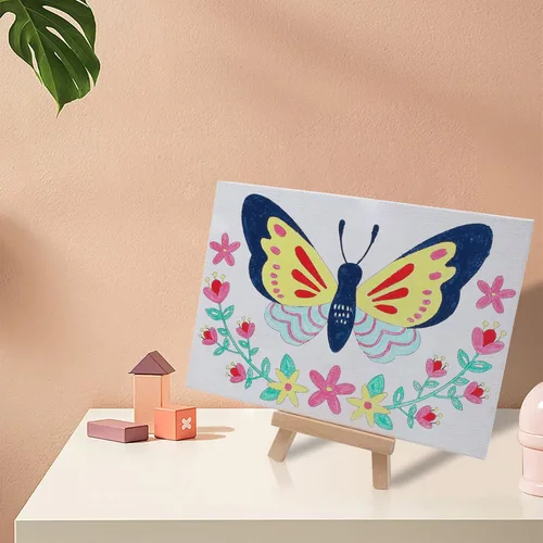 Vista 4 de goldentime Juego de 8 lienzos predibujados de 5 x 7 pulgadas, pintura por números para niños, 48 pinturas, 8 pinceles, 2 caballetes, kit de pintura