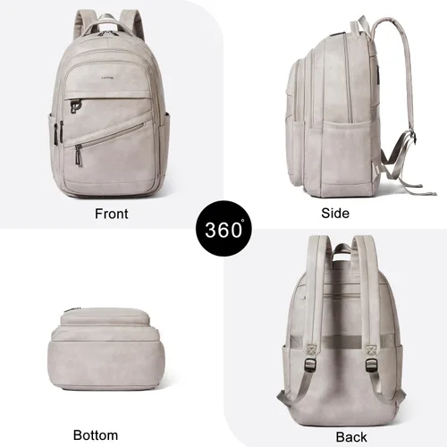 Vista 7 de LATMAP Mochila de 43L para mujeres y hombres - Mochila de cuero vegano, bolsa de viaje, maleta de mano, mochila universitaria, para trabajo