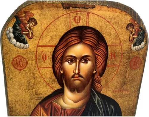 Vista 3 de Icono ortodoxo cristiano griego de madera hecho a mano Athos Monte Athos de Jesucristo /Mp2_5