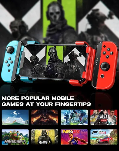 Vista 6 de Joso Soporte de agarre Switch Joy-Con con soporte para teléfono celular, compatible con todos los iPhone iOS 16.0+, fácil de instalar y estable